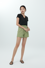 Lovelle Pleated Highwaist Shorts in Sage Green