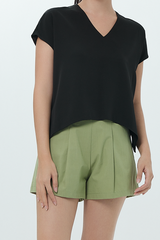 Lovelle Pleated Highwaist Shorts in Sage Green