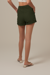Mya Folded Hem Shorts in Army Green