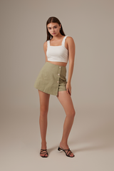 Lainey Button Asymmetrical Skorts in Sage Green