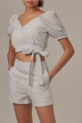 Isabella Highwaisted Textured Shorts in Grey