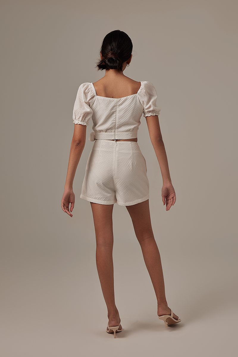 Isabella Highwaisted Textured Shorts in White