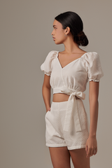 Isabella Highwaisted Textured Shorts in White