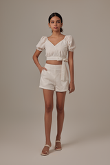Isabella Highwaisted Textured Shorts in White