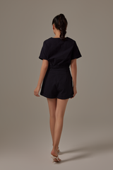 Nadra Pleated Shorts in Navy Blue