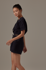 Nadra Pleated Shorts in Navy Blue
