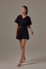 Nadra Pleated Shorts in Navy Blue