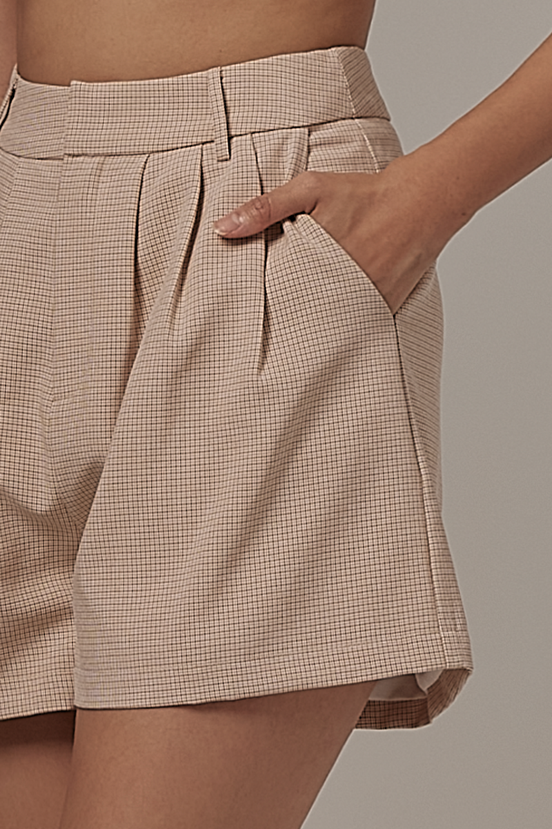 Violet Checkered Highwaist Shorts in Caramel
