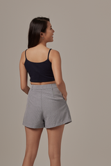 Violet Checkered Highwaist Shorts in Navy Blue