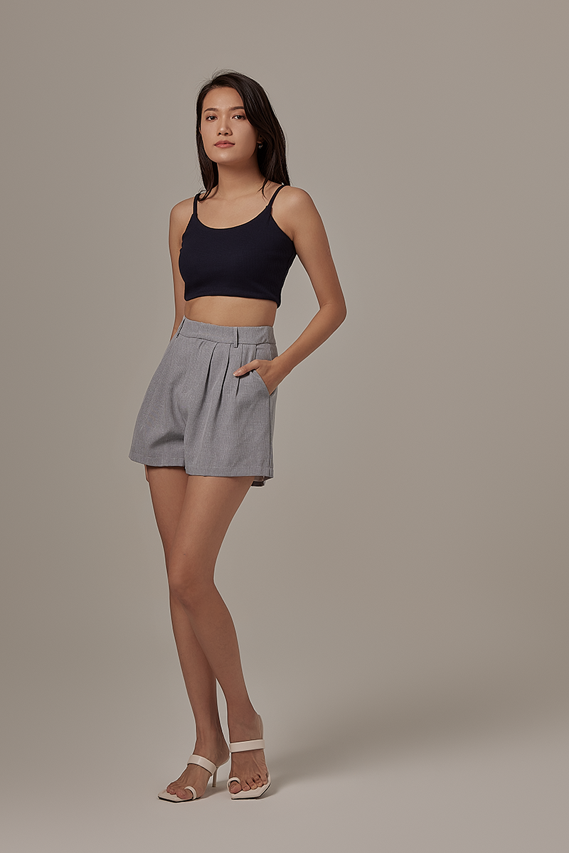 Violet Checkered Highwaist Shorts in Navy Blue