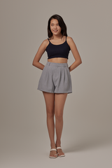 Violet Checkered Highwaist Shorts in Navy Blue