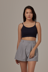 Violet Checkered Highwaist Shorts in Navy Blue