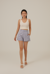 Caitlyn Gingham Pintuck Shorts in Blue