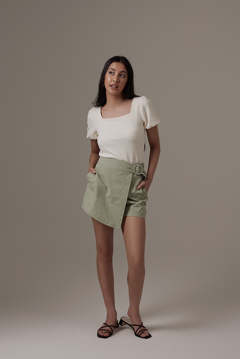 Tyra Belted Skorts in Sage Green