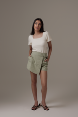 Tyra Belted Skorts in Sage Green