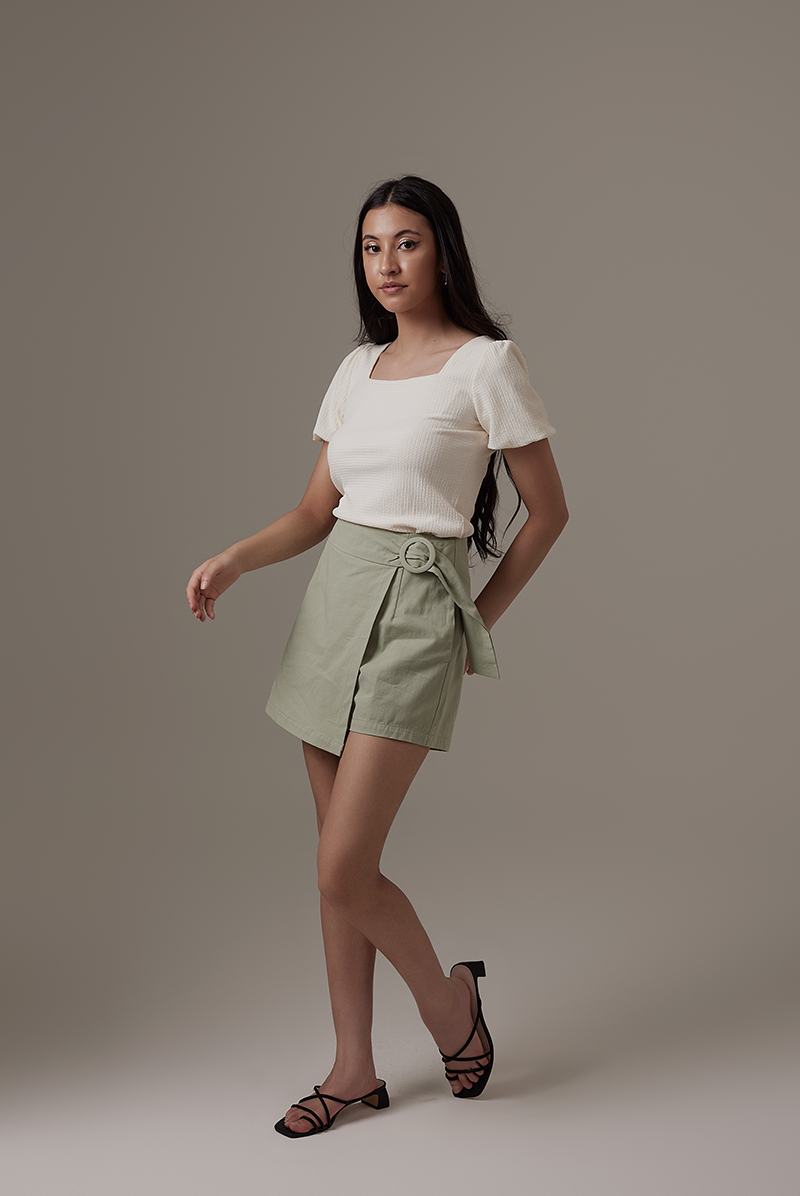 Tyra Belted Skorts in Sage Green