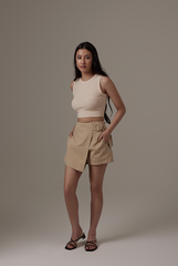 Tyra Belted Skorts in Khaki