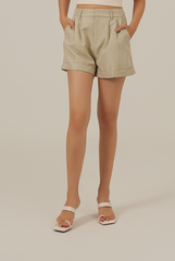 Dora Cuffed Shorts in Sage Green