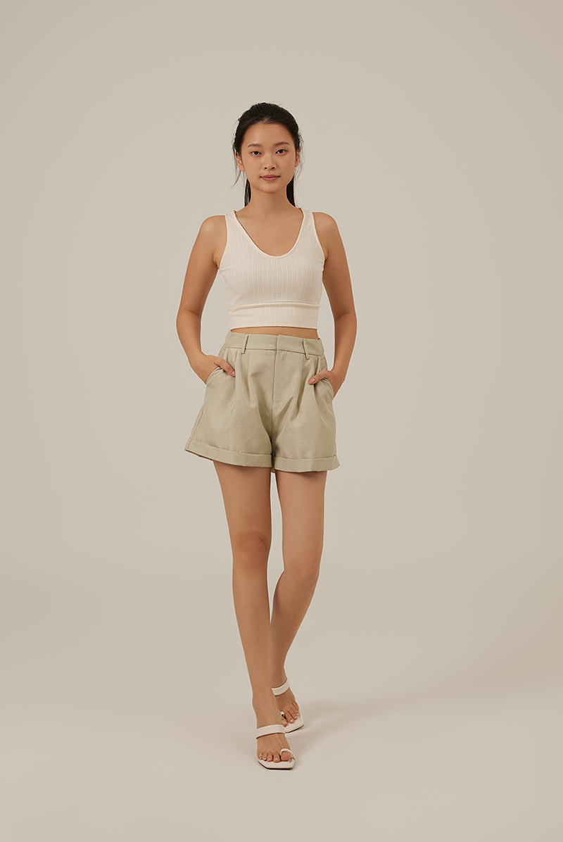 Dora Cuffed Shorts in Sage Green