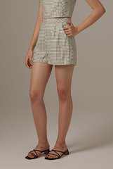 Tania Checkered Tweed Shorts in Sage Green