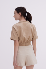Maia Checkered High Waisted Shorts in Khaki