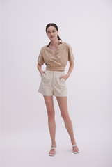 Maia Checkered High Waisted Shorts in Khaki