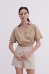 Maia Checkered High Waisted Shorts in Khaki