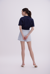Maia Checkered High Waisted Shorts in Light Blue