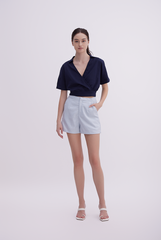 Maia Checkered High Waisted Shorts in Light Blue