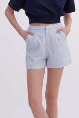 Maia Checkered High Waisted Shorts in Light Blue