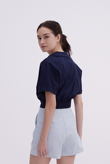 Maia Checkered High Waisted Shorts in Light Blue