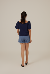Kensly Cuffed-Hem Shorts in Denim Blue