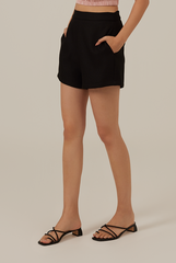 Liana Waffle Textured Shorts in Black
