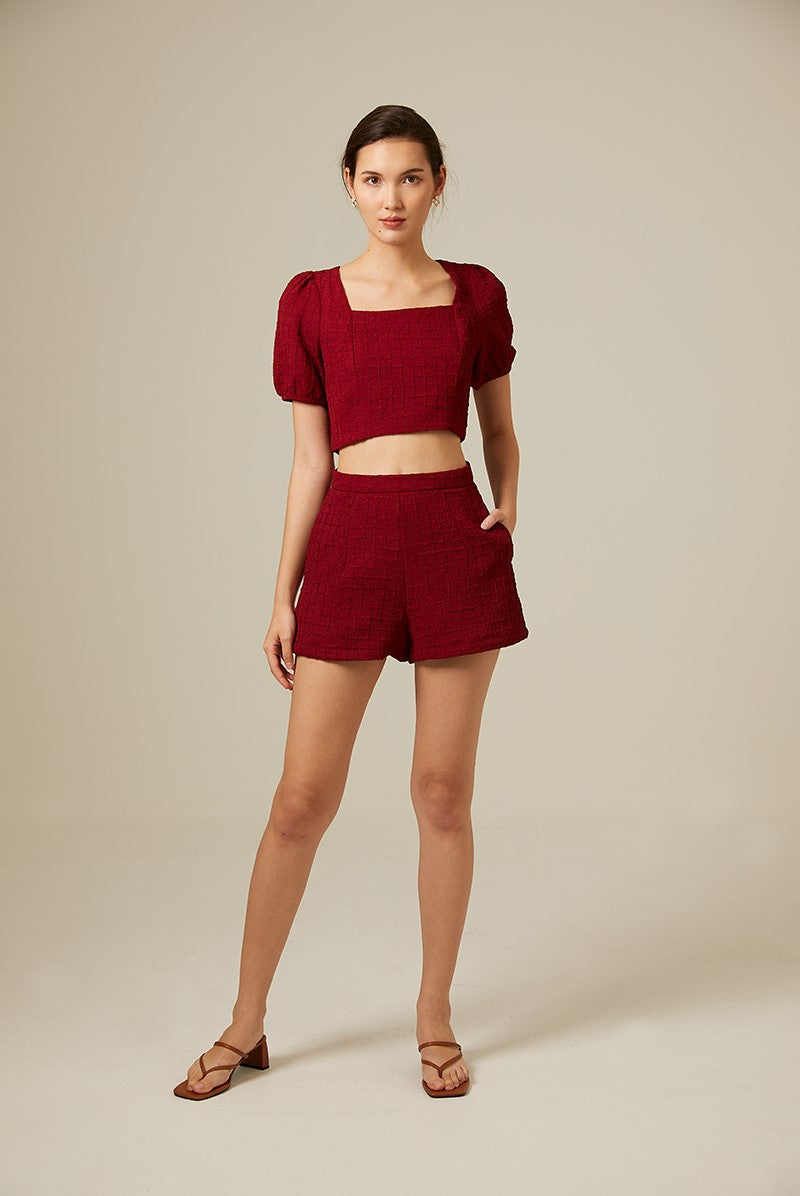 Shelby Textured Shorts in Burgundy