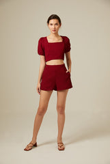 Shelby Textured Shorts in Burgundy