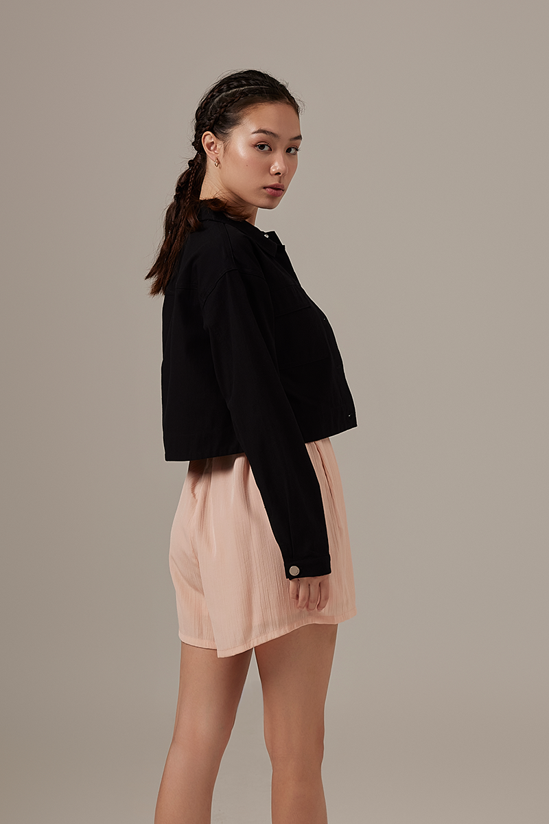 Amira Button Front Crop Jacket in Black