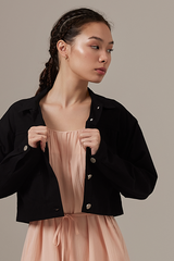 Amira Button Front Crop Jacket in Black