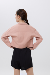 Amira Button Front Crop Jacket in Blush