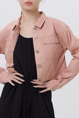 Amira Button Front Crop Jacket in Blush
