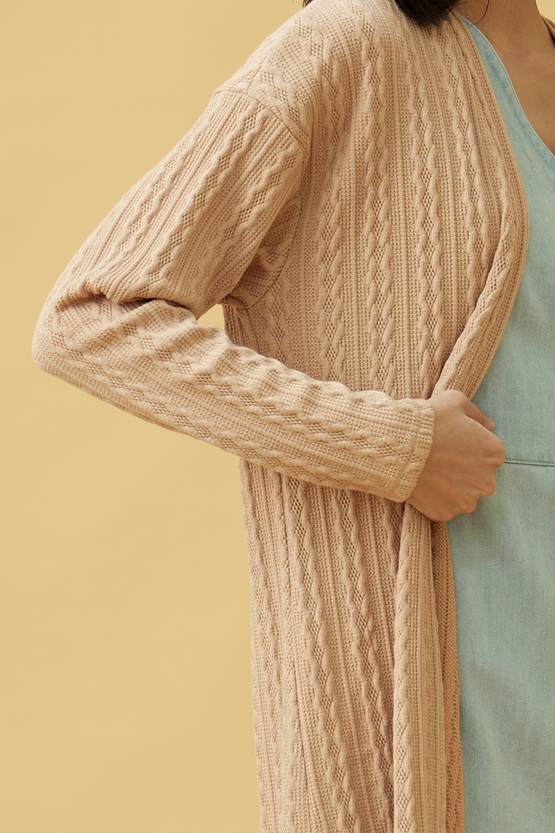Charis Cable Knit Cardigan in Beige