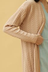 Charis Cable Knit Cardigan in Beige