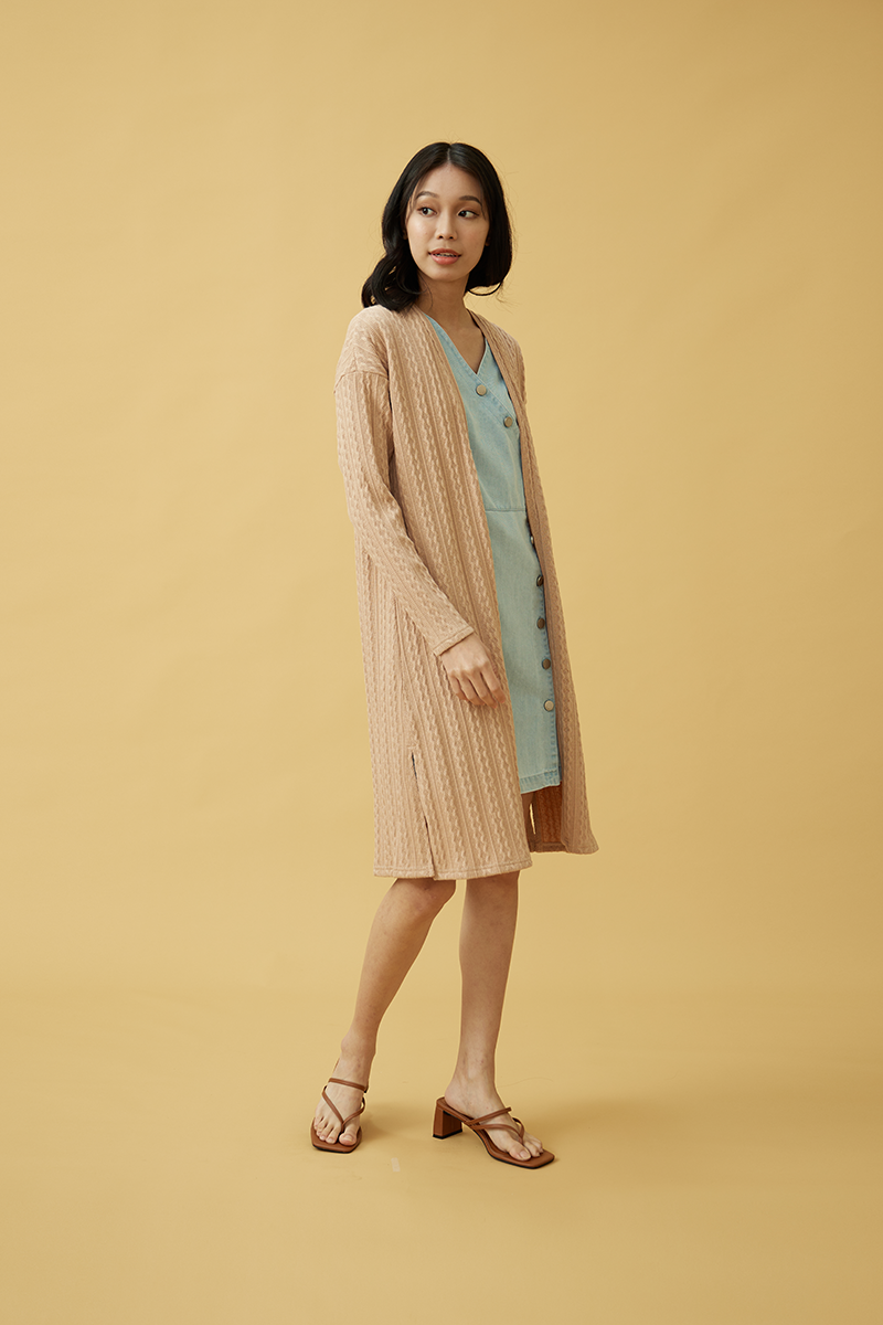 Charis Cable Knit Cardigan in Beige