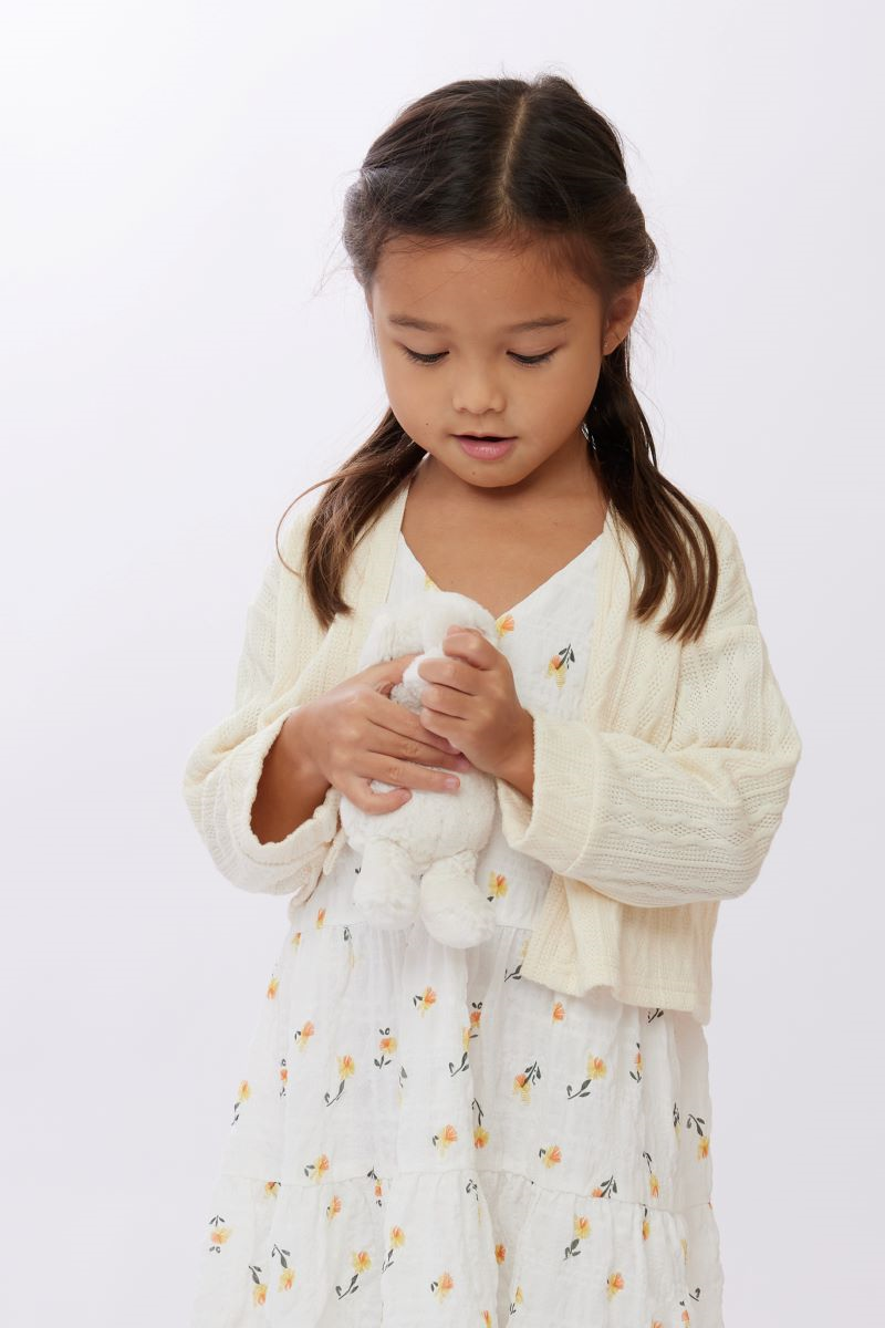 KIDS Doreen Cable Knit Cardigan in Cream