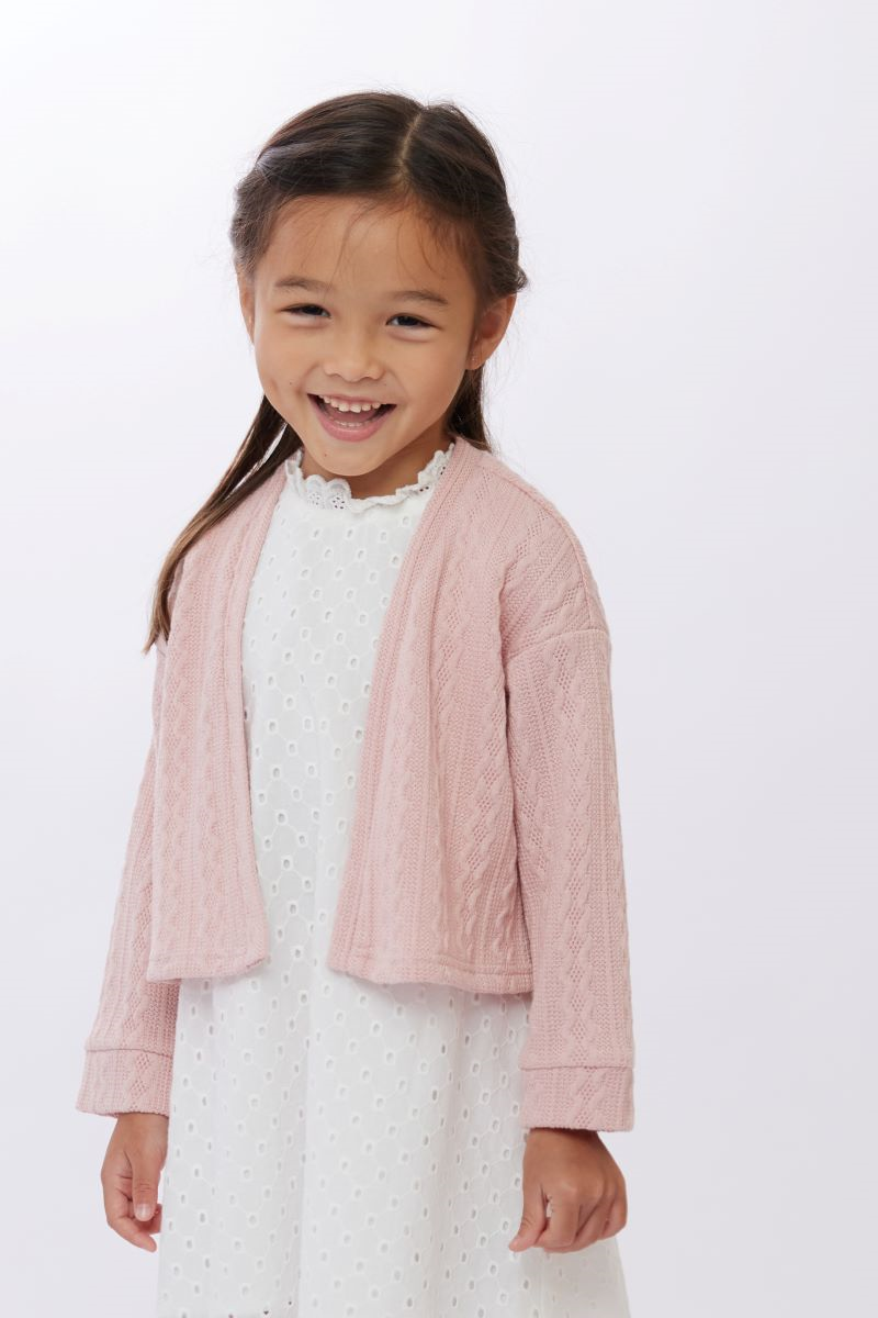 KIDS Doreen Cable Knit Cardigan in Pink