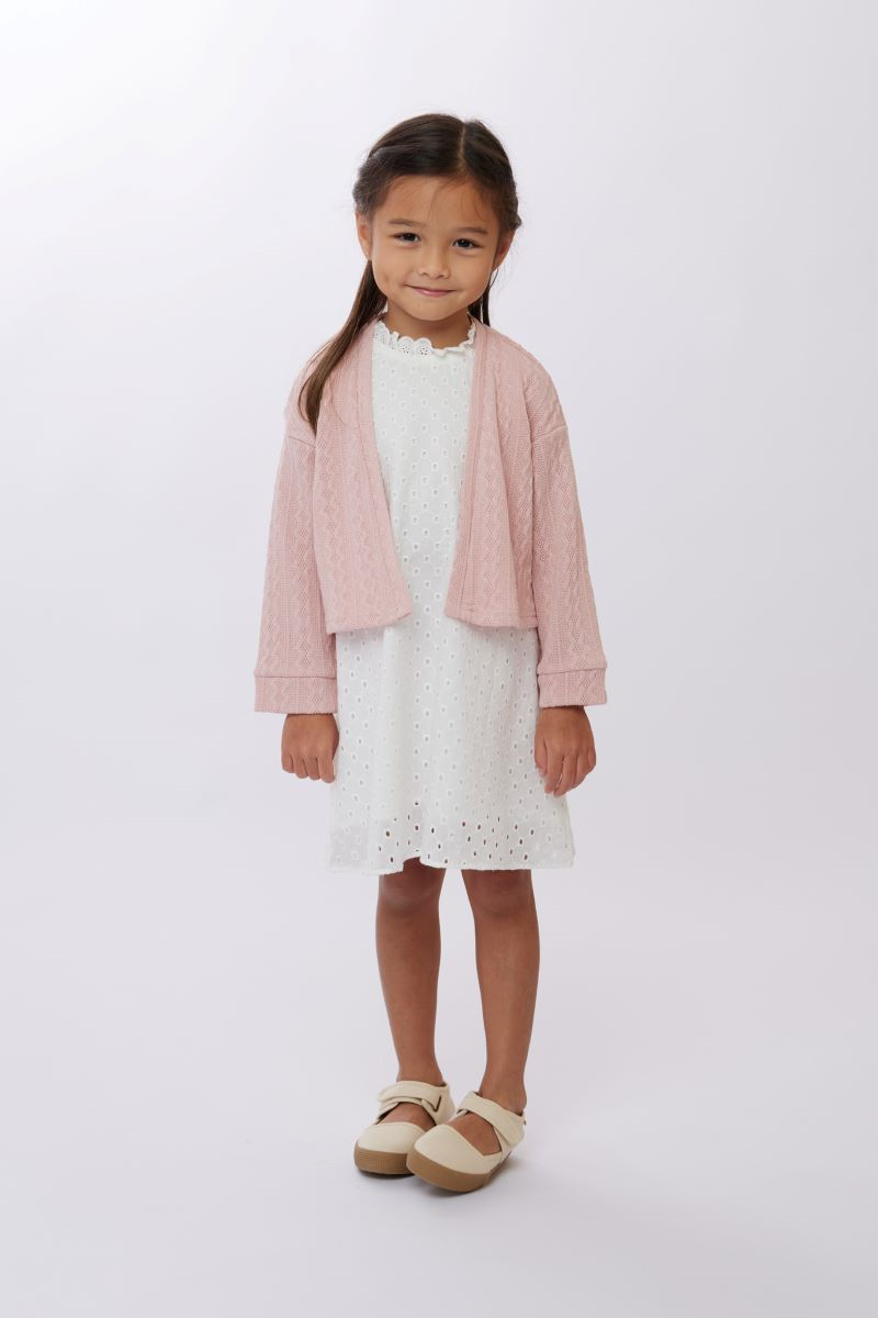 KIDS Doreen Cable Knit Cardigan in Pink