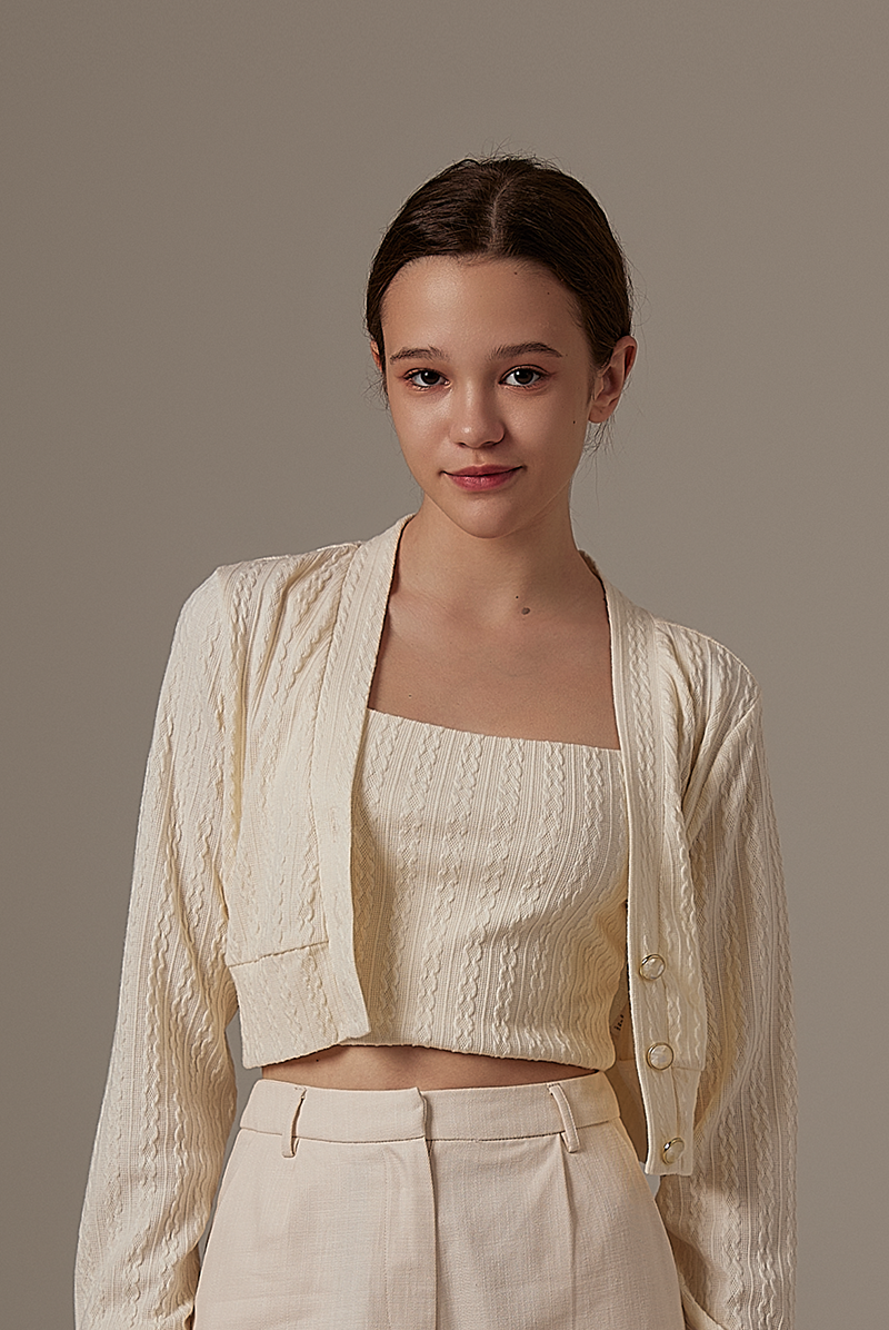 Aziel Cable Knit Cardigan in Cream