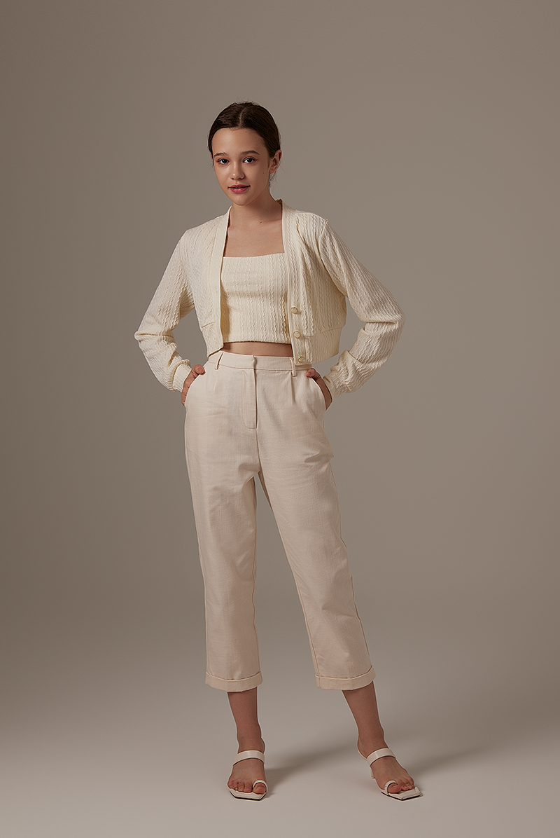 Aziel Cable Knit Cardigan in Cream