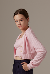 Aziel Cable Knit Cardigan in Pink