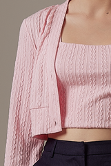 Aziel Cable Knit Cardigan in Pink