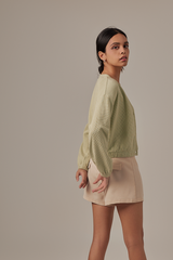 Sasha Waffle Textured Cardigan in Pistachio